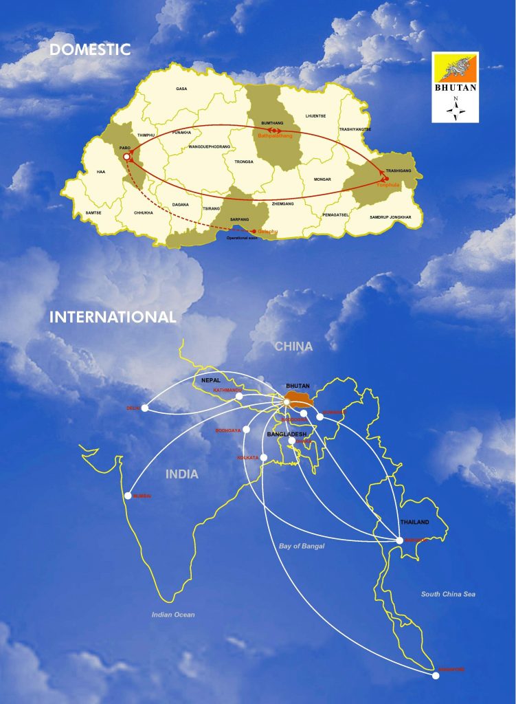 bhutan-flight-route-map